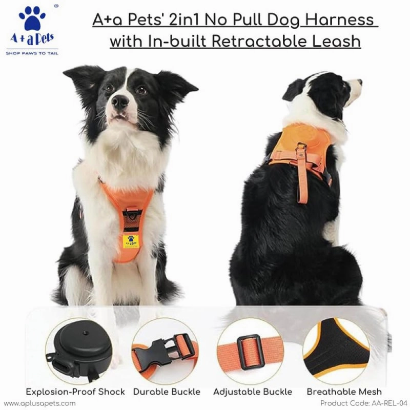 A a Pets' 2in1 No Pull Dog Harness with Built-in Retractable Leash