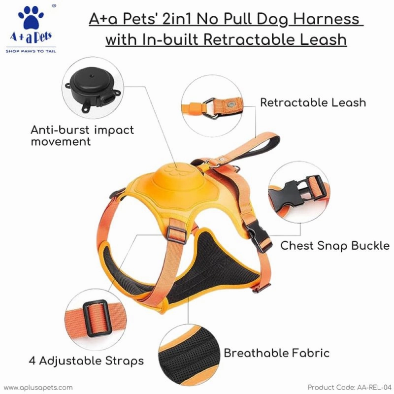 A a Pets' 2in1 No Pull Dog Harness with Built-in Retractable Leash