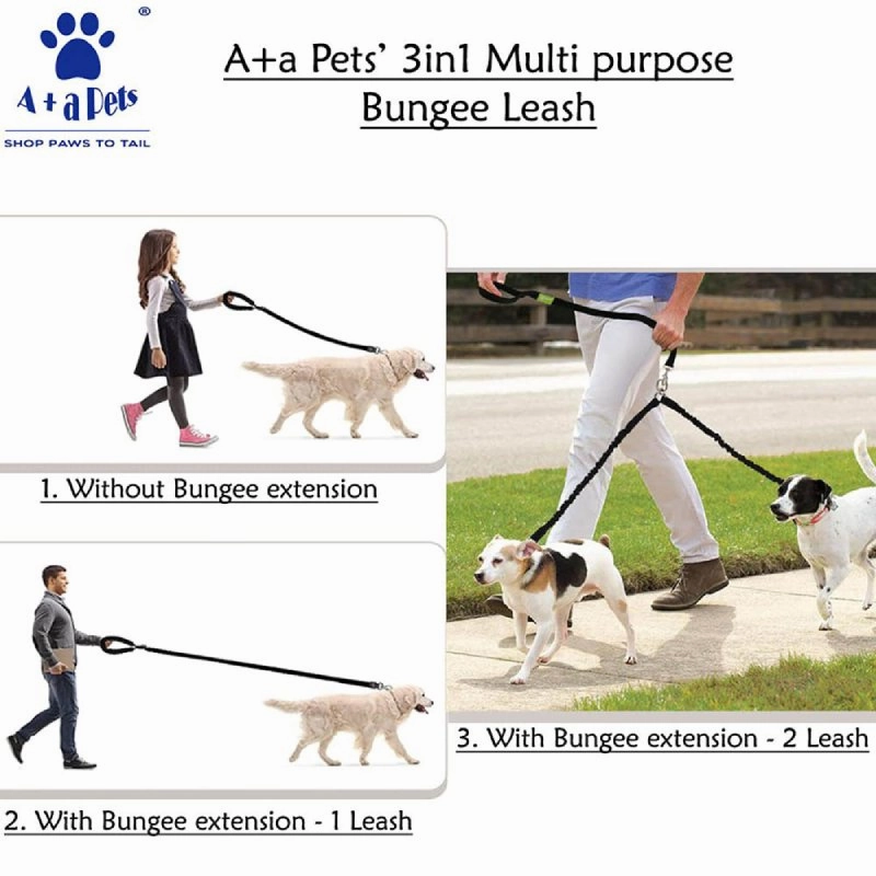 A a Pets' 3in1 Multi Purpose Bungee Leash | Walk 2 Dogs