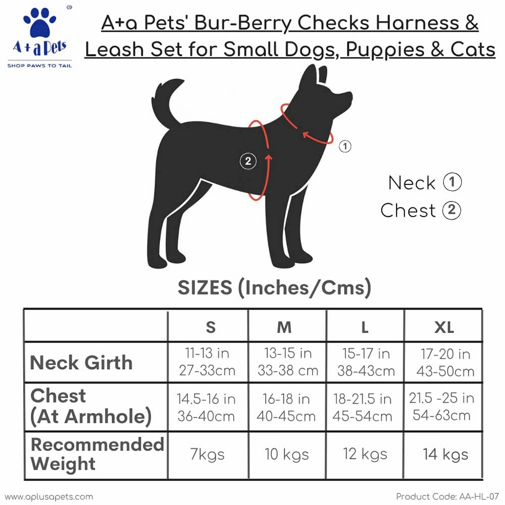 A a Pets' Bur-Berry Checks Harness & Leash Set for Cats & Dogs