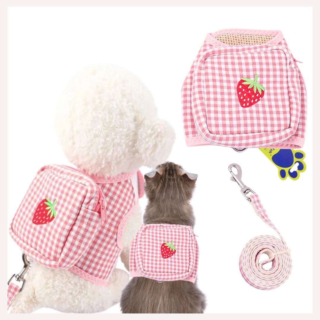 A a Pets' Combo of 3-in-1 Backpack, Harness & Leash Set - Checks Design