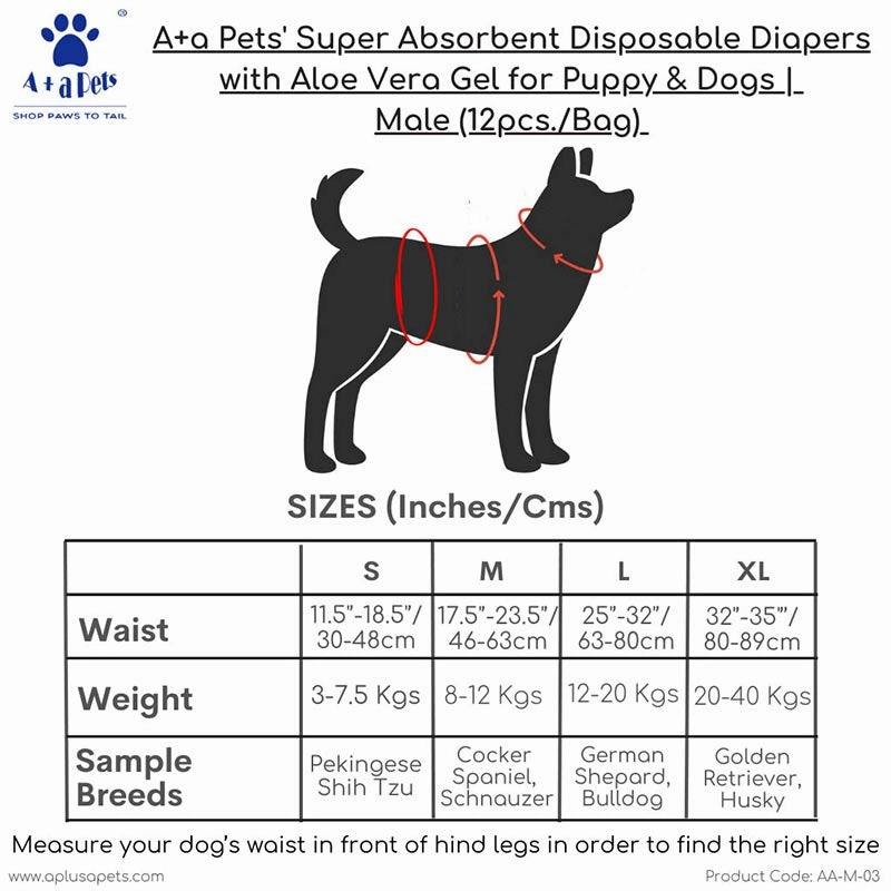 A a Pets' Disposable Leak Proof Diapers For Male Dogs - Pack of 12