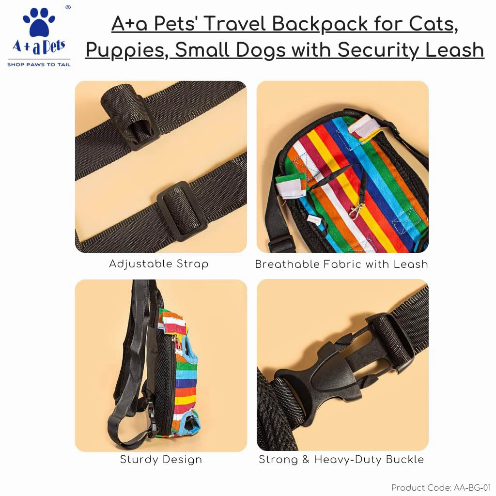 A a Pets' Hands-Free Travel Colorful Carrier Backpack for Pet - with Security Leash