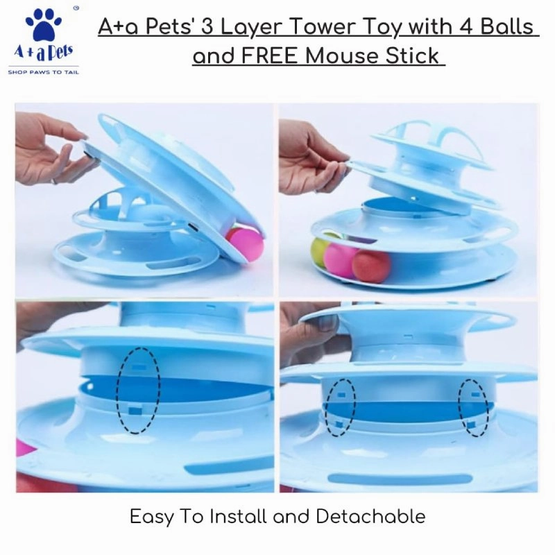A a Pets' Interactive 3-Layer Tower Toy for Cats with 4 Balls and Free Mouse Stick