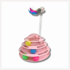 A a Pets' Interactive 3-Layer Tower Toy for Cats with 4 Balls and Free Mouse Stick