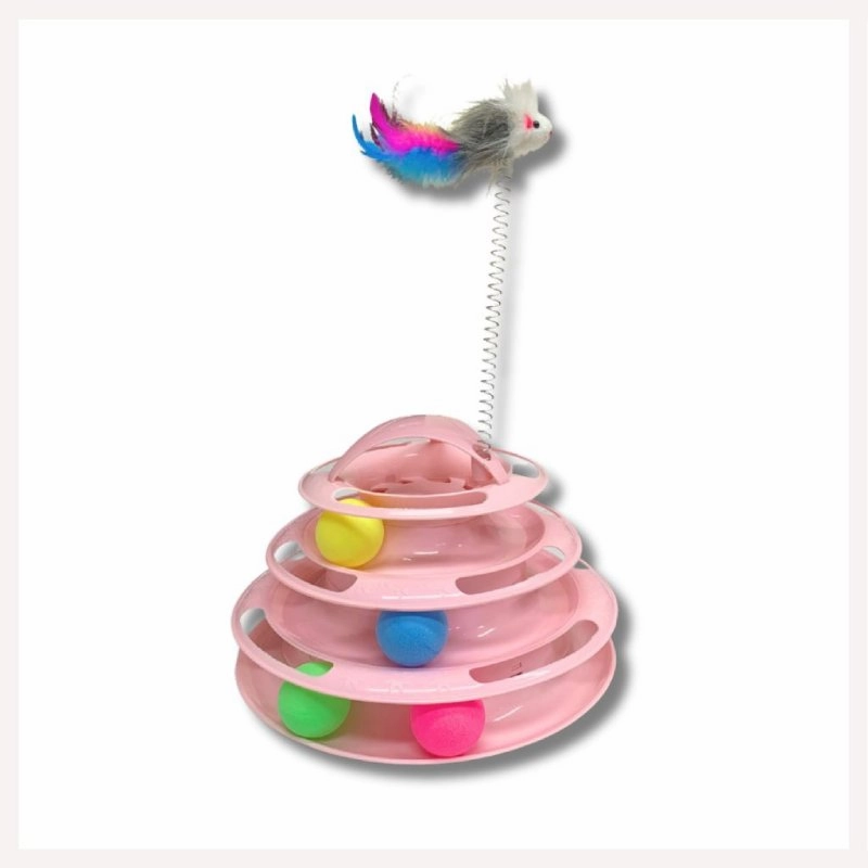 A a Pets' Interactive 3-Layer Tower Toy for Cats with 4 Balls and Free Mouse Stick