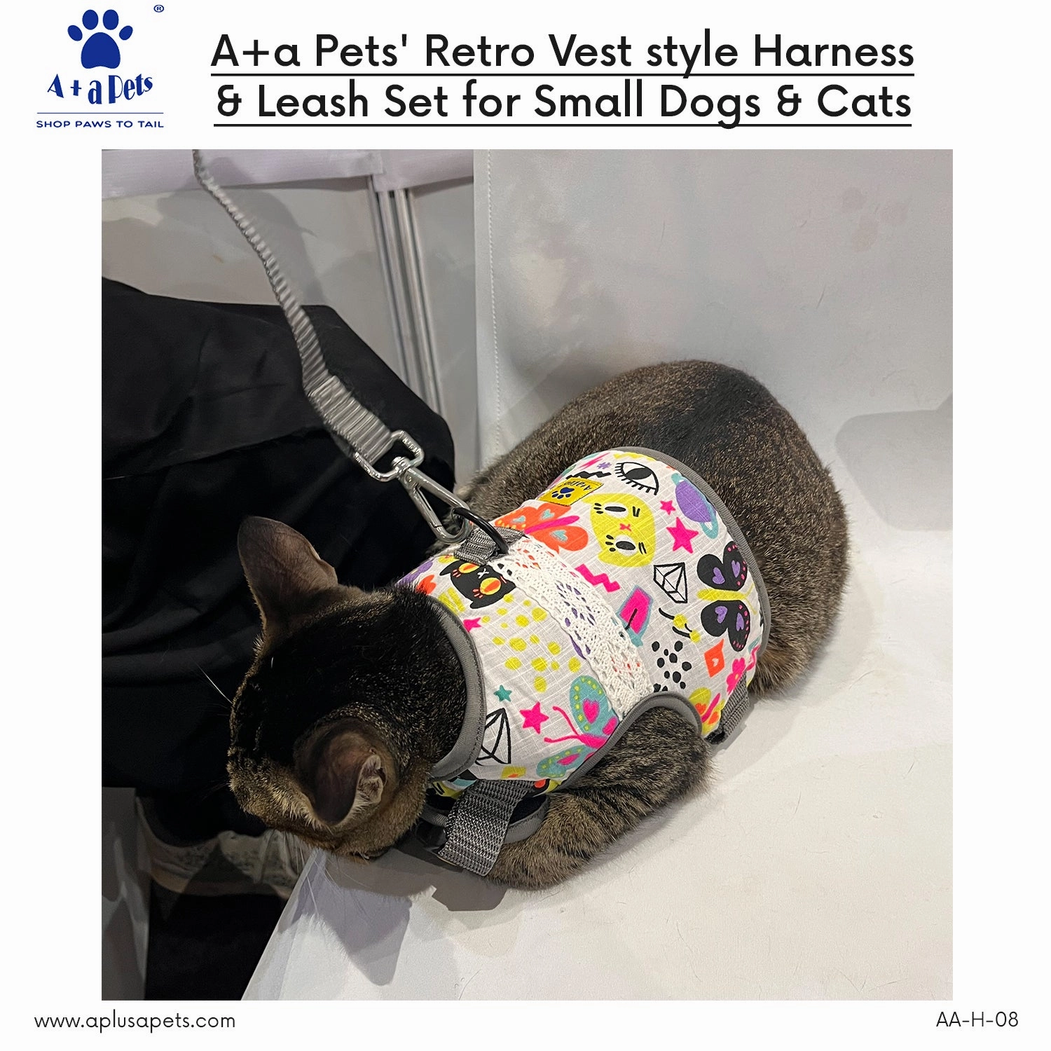 A a Pets' Retro Vest Harness & Leash Set for Cats & Small Dogs
