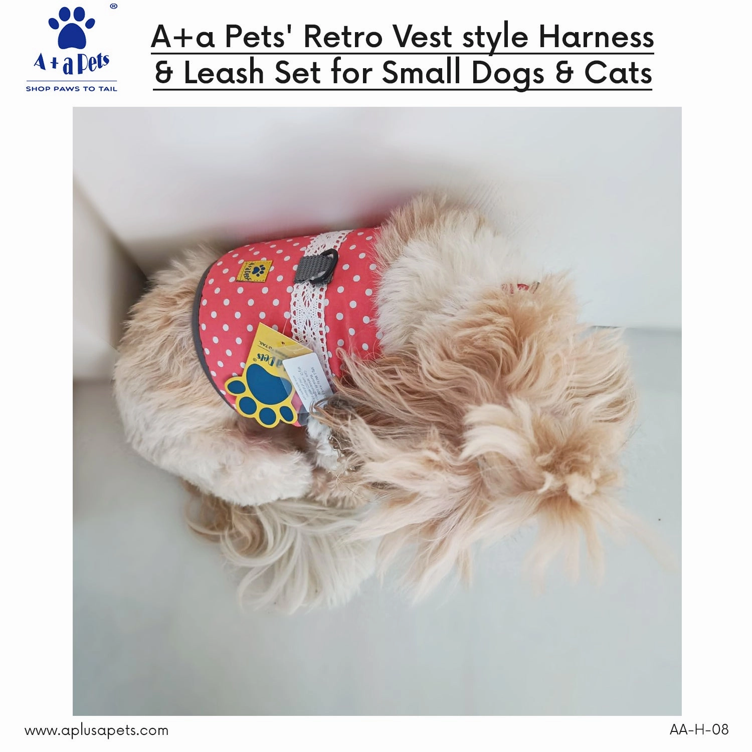 A a Pets' Retro Vest Harness & Leash Set for Cats & Small Dogs