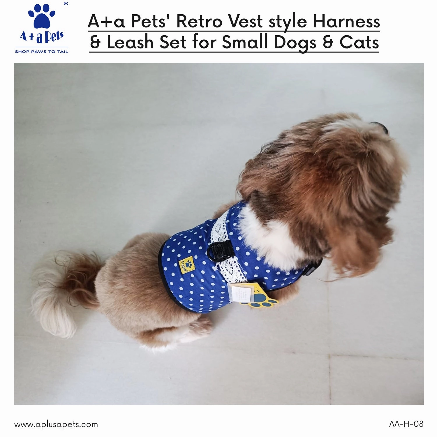 A a Pets' Retro Vest Harness & Leash Set for Cats & Small Dogs