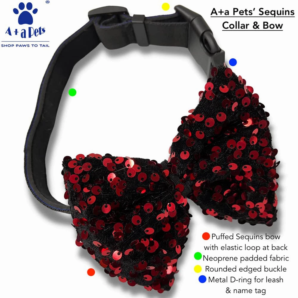 A a Pets' Sequins Bow & Collar for Dogs