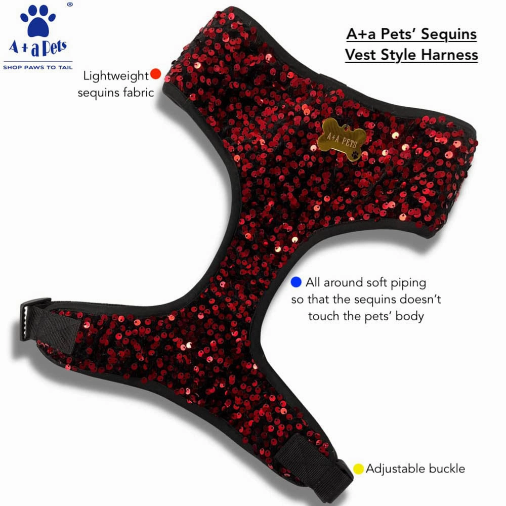 A a Pets' Sequins Set of 5- Harness, Leash, Collar, Bow & Poo Bag Pouch