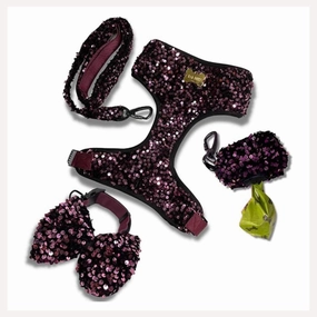 A a Pets' Sequins Set of 5- Harness, Leash, Collar, Bow & Poo Bag Pouch