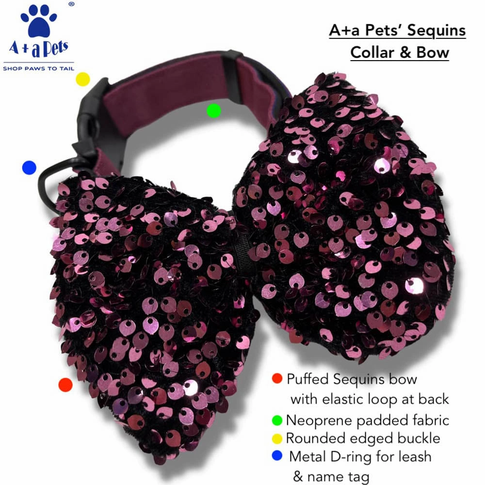 A a Pets' Sequins Set of 5- Harness, Leash, Collar, Bow & Poo Bag Pouch