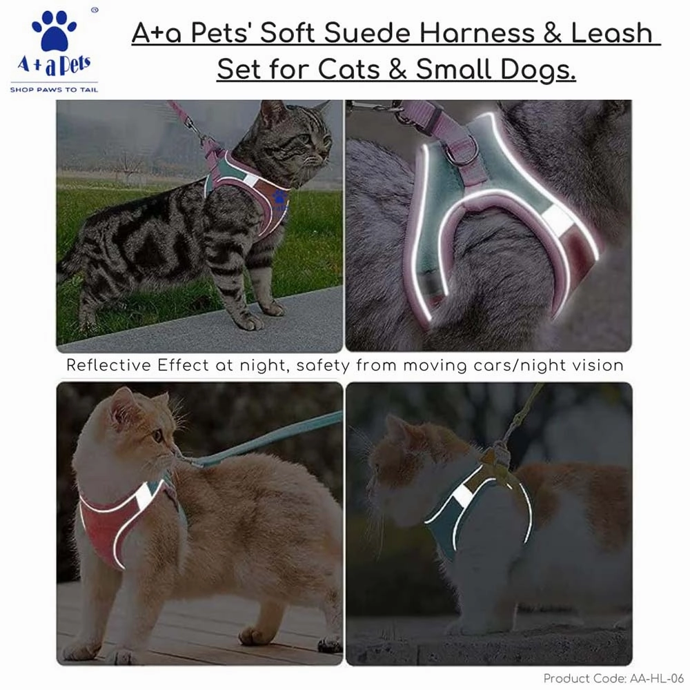 A a Pets' Suede Harness & Leash Set for Cats & Small Dogs