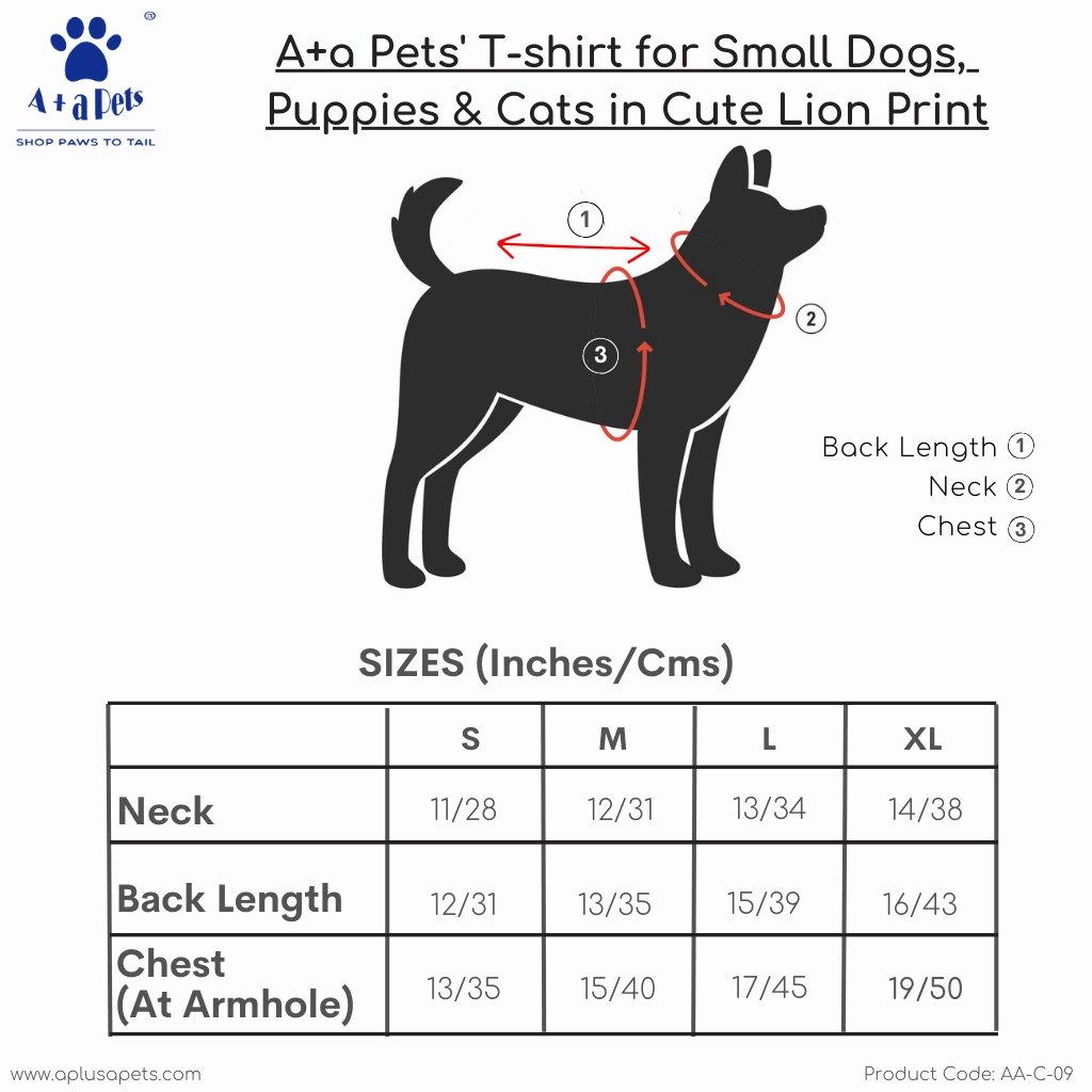 A a Pets' Tshirt for Small Dogs, Puppies & Cats - Lion Print