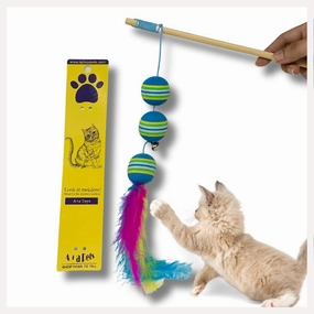 A a Pets' Wand Teaser Toy for Cats | Interactive Ball with Feathers & Bells