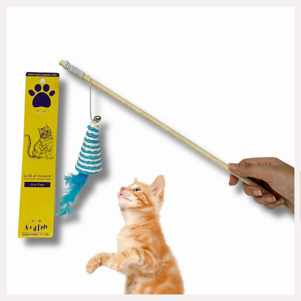 A a Pets' Wand Teaser Toy for Cats | Interactive Cone with Feathers & Bells