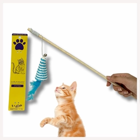 A a Pets' Wand Teaser Toy for Cats | Interactive Cone with Feathers & Bells