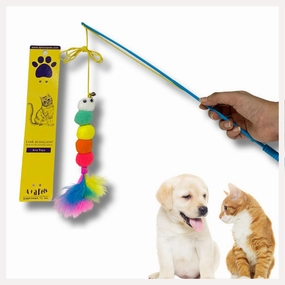 A a Pets' Wand Teaser Toy for Cats | Interactive Retractable Pom Pom