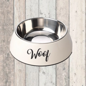 Cream Woof Dog Bowl