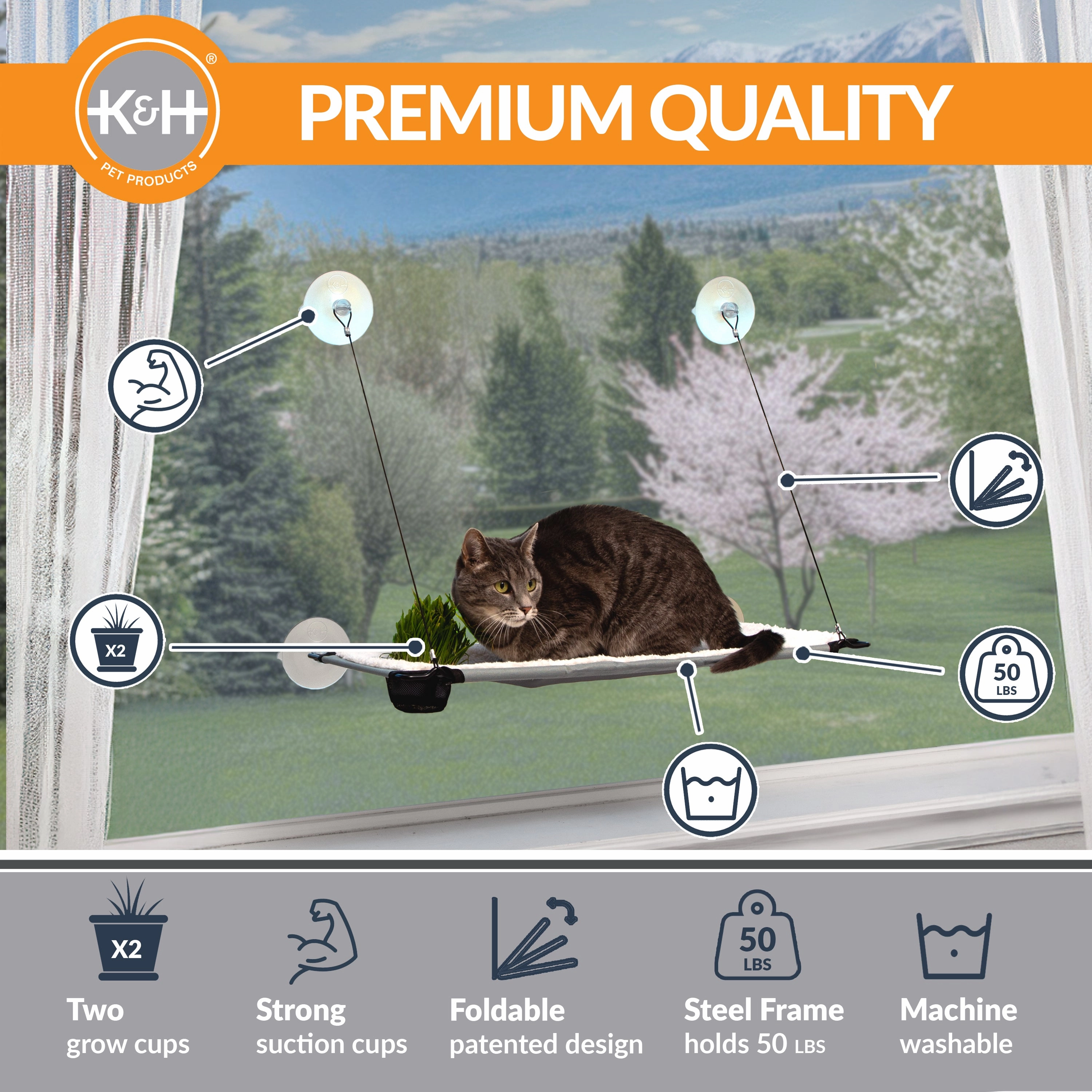 K&H Window Lounger Cat Perch with Cat Grass Grow Station